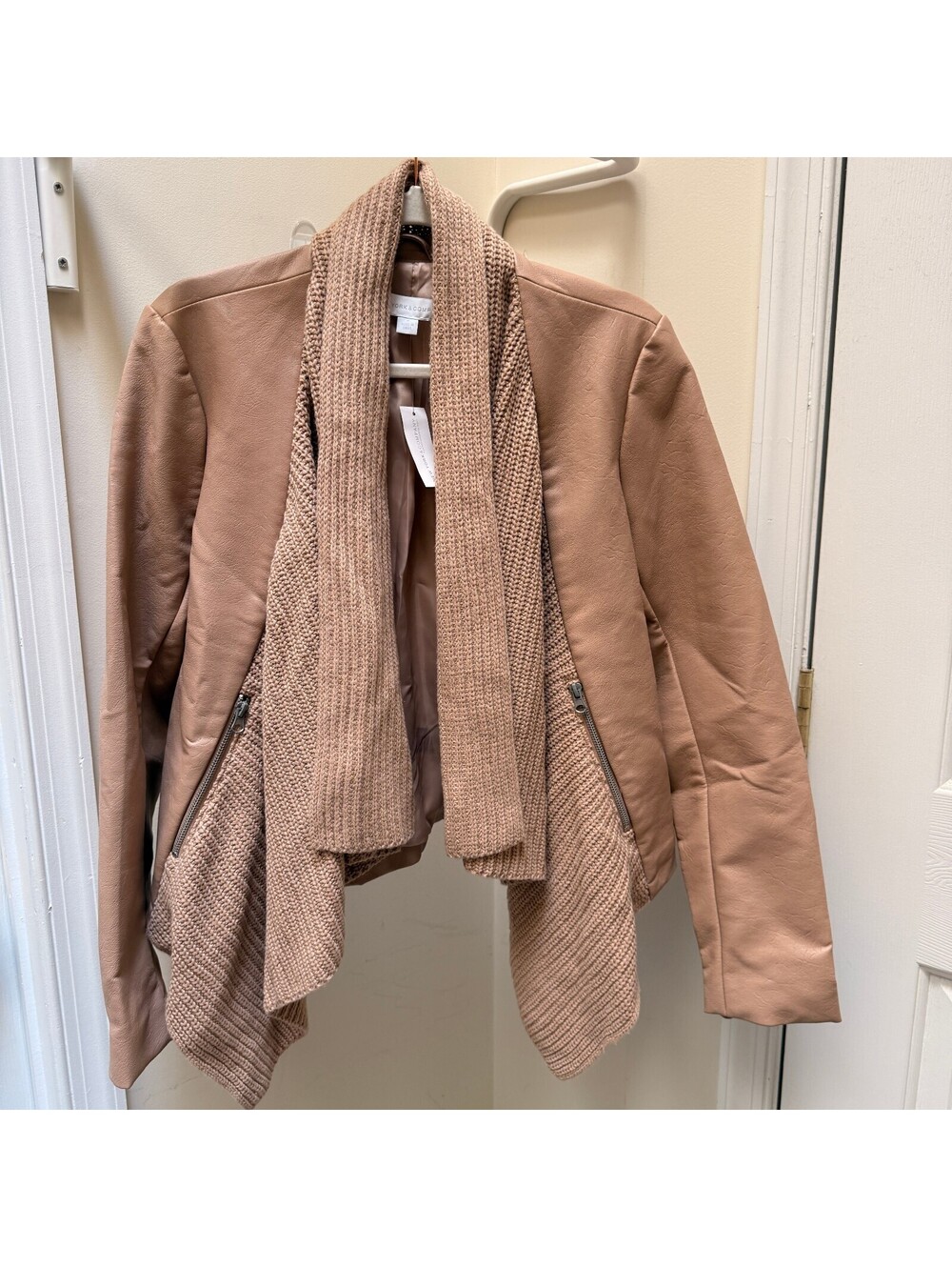 NWT New York & Company Faux Leather Knit Drape Moto Jacket | Size M